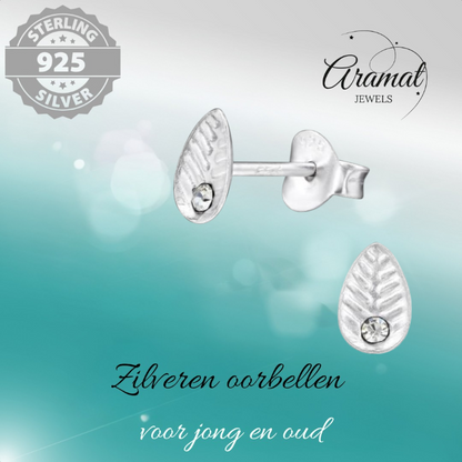 Zilveren Blaadje Oorbellen Kristal – 6x4mm