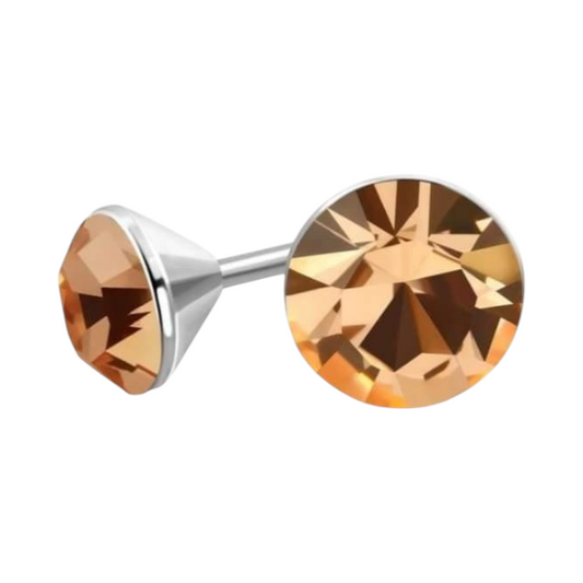 Boucles d'oreilles en acier et cristal avec pierre couleur champagne – Couleur argent – ​​4 mm