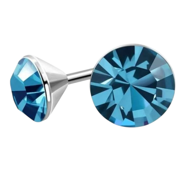 Boucles d'oreilles en acier et cristal avec pierre bleu saphir – Couleur argent – ​​3 mm