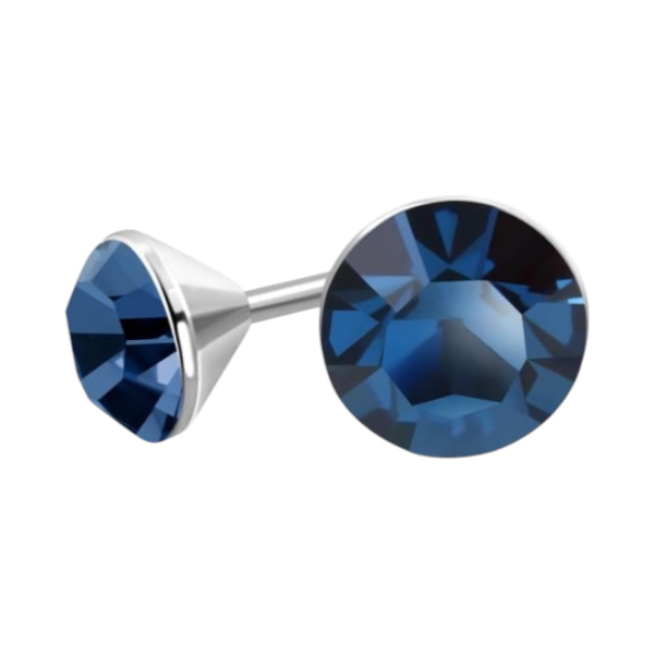 Boucles d'oreilles en acier et cristal avec pierre bleu denim – Couleur argent – ​​3 mm