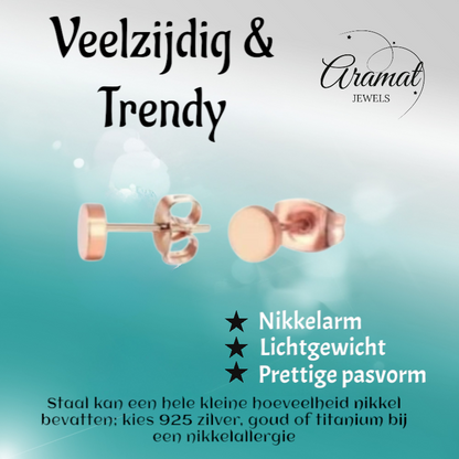 Puces d'oreilles rondes couleur rose, acier inoxydable, 5 mm