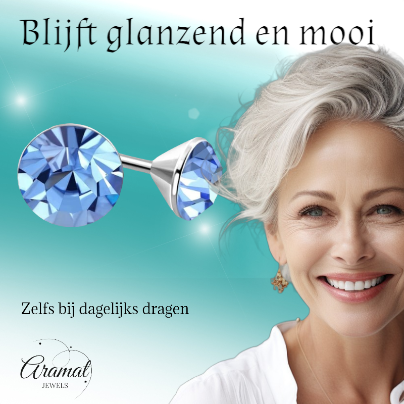 Boucles d'oreilles en acier et cristal avec pierre bleu clair – Couleur argent – ​​3 mm