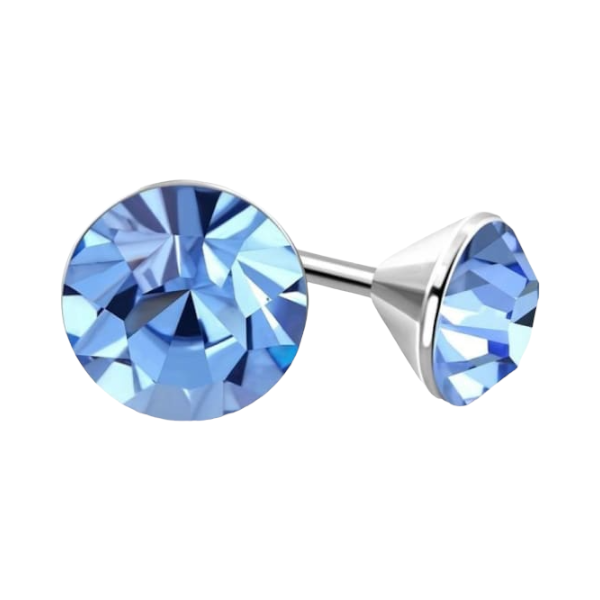 Boucles d'oreilles en acier et cristal avec pierre bleu clair – Couleur argent – ​​3 mm