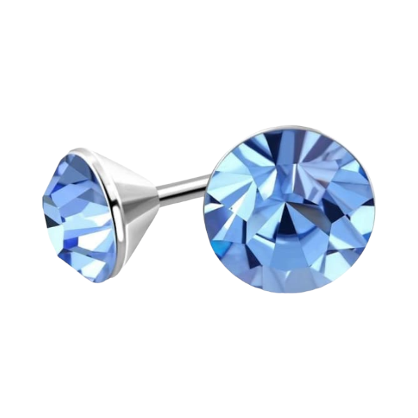 Boucles d'oreilles en acier et cristal avec pierre bleu clair – Couleur argent – ​​3 mm