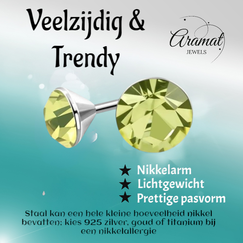 Lichtgroene Mini Kristal Oorbellen – 3mm – RVS