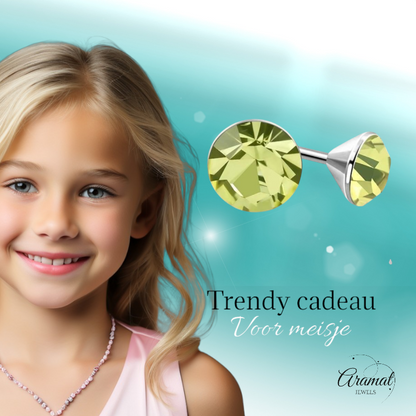 Lichtgroene Mini Kristal Oorbellen – 3mm – RVS