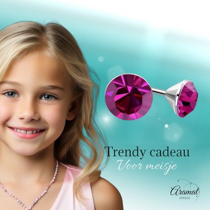 Boucles d'oreilles mini cristal rose – 3 mm – Acier inoxydable