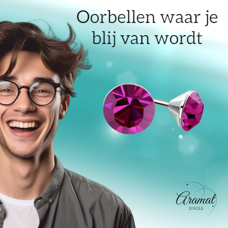 Boucles d'oreilles mini cristal rose – 3 mm – Acier inoxydable