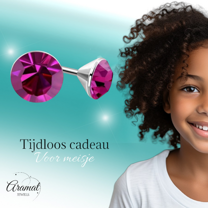 Boucles d'oreilles mini cristal rose – 3 mm – Acier inoxydable