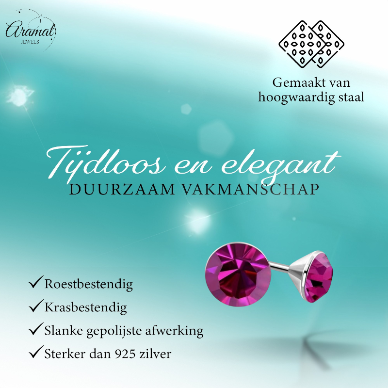 Boucles d'oreilles mini cristal rose – 3 mm – Acier inoxydable