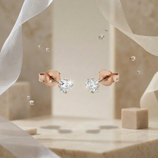 Oorbellen – RVS Roségoudkleur met Vierkante Zirkonia (3mm) - Aramat Jewels - Oorbellen - cadeautip