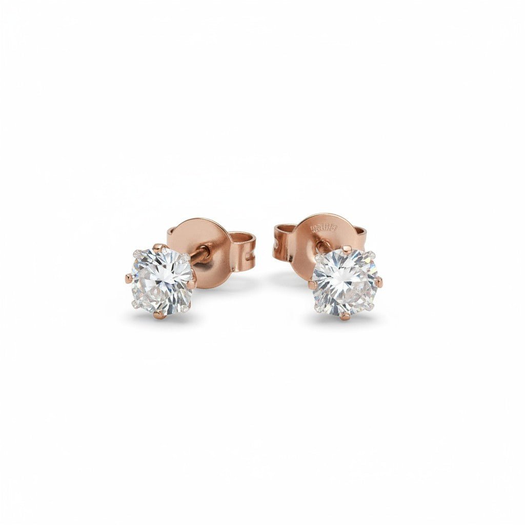 Oorbellen – RVS Roségoudkleur met Vierkante Zirkonia (4mm) - Aramat Jewels - Oorbellen - cadeautip