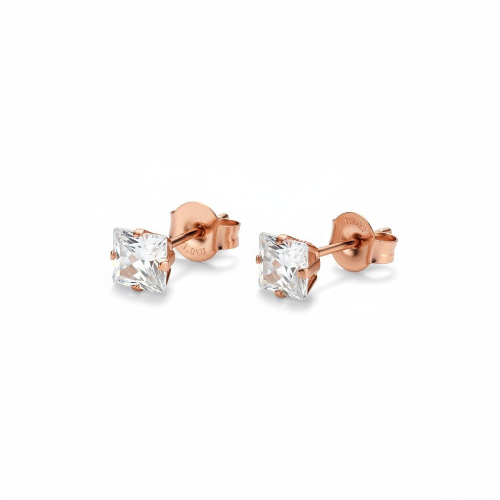Oorbellen – RVS Roségoudkleur met Vierkante Zirkonia (5mm) - Aramat Jewels - Oorbellen - cadeautip