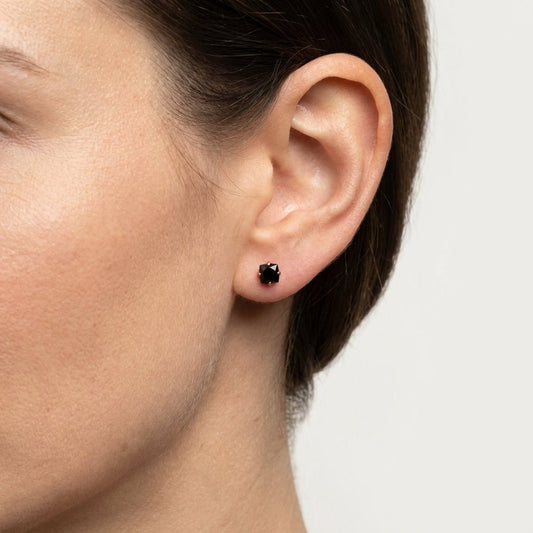 Oorbellen – RVS Roségoudkleur met Zwarte Vierkante Zirkonia (3mm) - Aramat Jewels - Oorbellen - cadeautip