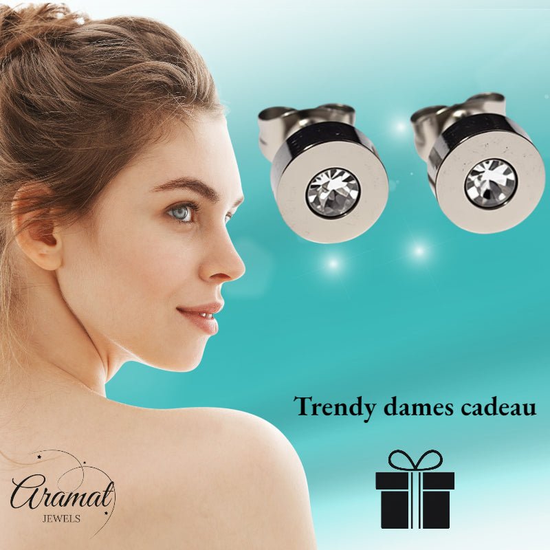 Oorbellen – RVS Transparant Kristal Zilverkleurig (7mm) - Aramat Jewels - Oorbellen - cadeautip