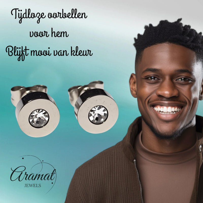 Oorbellen – RVS Transparant Kristal Zilverkleurig (7mm) - Aramat Jewels - Oorbellen - cadeautip