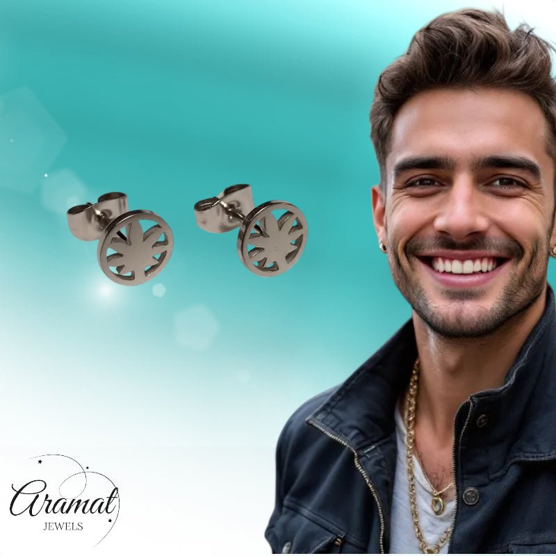 Oorbellen – RVS Weedblad (8mm) Zilverkleurig - Aramat Jewels - Oorbellen - cadeautip