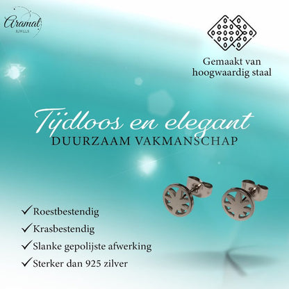 Oorbellen – RVS Weedblad (8mm) Zilverkleurig - Aramat Jewels - Oorbellen - cadeautip