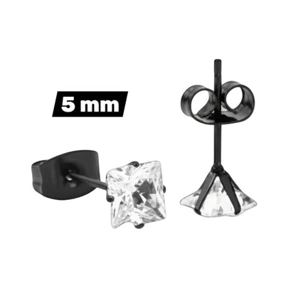 Oorbellen – RVS Zwartkleur met Vierkante Zirkonia (5mm) - Aramat Jewels - Oorbellen - cadeautip