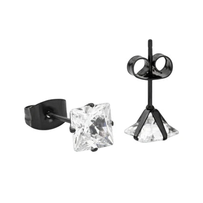 Oorbellen – RVS Zwartkleur met Vierkante Zirkonia (6mm) - Aramat Jewels - Oorbellen - cadeautip