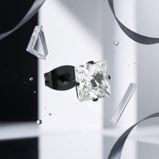 Oorbellen – RVS Zwartkleur met Vierkante Zirkonia (6mm)