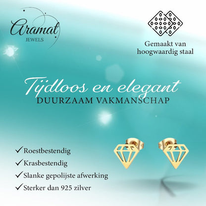Oorbellen – Staal Diamant Vorm Kristal Goudkleurig (9mm) - Aramat Jewels - Oorbellen - cadeautip