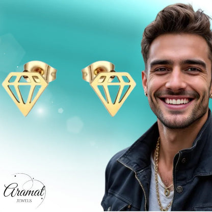 Oorbellen – Staal Diamant Vorm Kristal Goudkleurig (9mm) - Aramat Jewels - Oorbellen - cadeautip