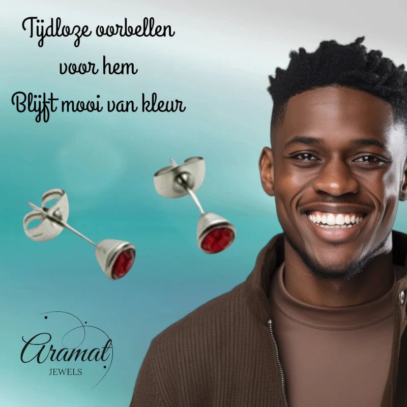 Oorbellen – Staal Kristal Rood (5mm) - Aramat Jewels - Oorbellen - cadeautip