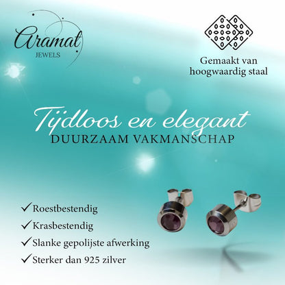 Oorbellen – Staal Licht Paarse Kristal (6mm) - Aramat Jewels - Oorbellen - cadeautip