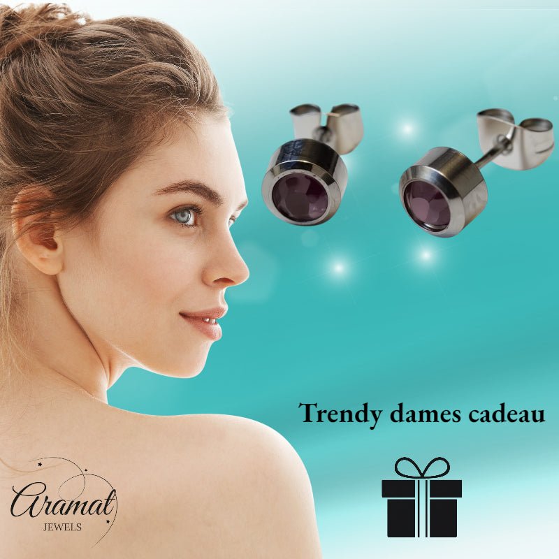 Oorbellen – Staal Licht Paarse Kristal (6mm) - Aramat Jewels - Oorbellen - cadeautip