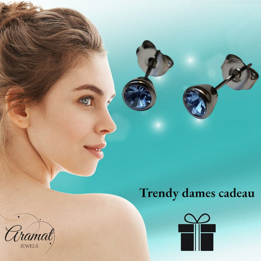 Oorbellen – Staal Lila Kristal Zilverkleurig (5mm) - Aramat Jewels - Oorbellen - cadeautip