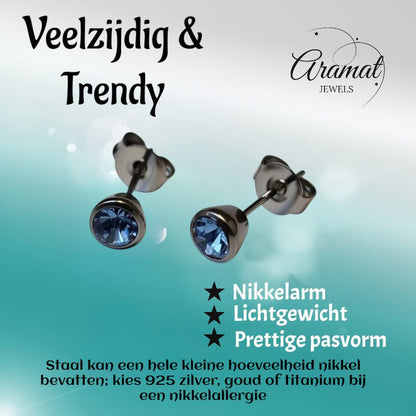 Oorbellen – Staal Lila Kristal Zilverkleurig (5mm) - Aramat Jewels - Oorbellen - cadeautip