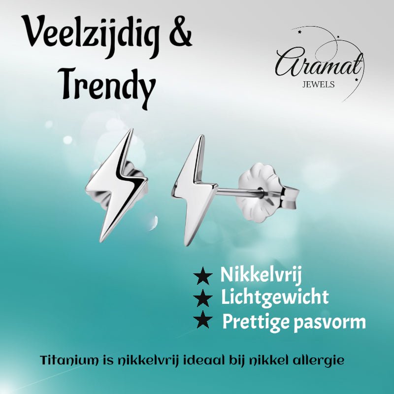 Oorbellen – Titanium Bliksem Flits Zilverkleurig (11x6mm) - Aramat Jewels - Oorbellen - cadeautip