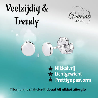 Oorbellen – Titanium Rond Zilverkleurig (5mm) - Aramat Jewels - Oorbellen - cadeautip