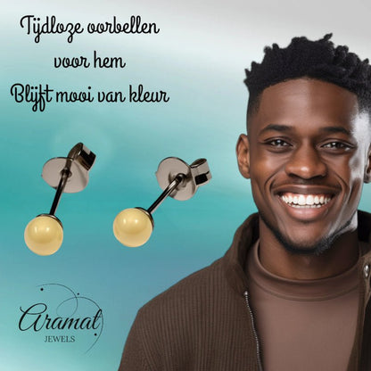 Oorbellen – Witte Bolletjes Metaal (4mm) - Aramat Jewels - Oorbellen - cadeautip