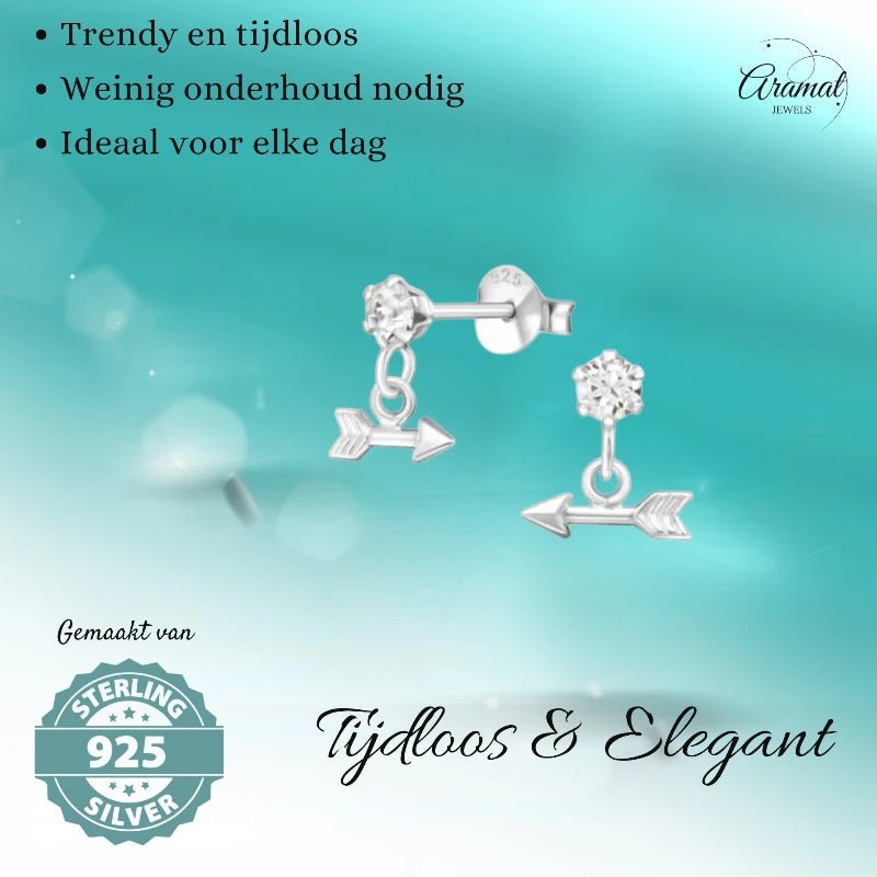Oorbellen – Zilver Hanger Pijl Kristal (9x10mm) - Aramat Jewels - Oorbellen - cadeautip