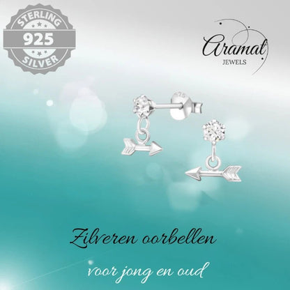 Oorbellen – Zilver Hanger Pijl Kristal (9x10mm) - Aramat Jewels - Oorbellen - cadeautip