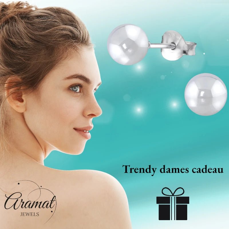 Oorbellen – Zilver Parel Lichtgrijs (6mm) - Aramat Jewels - Oorbellen - cadeautip