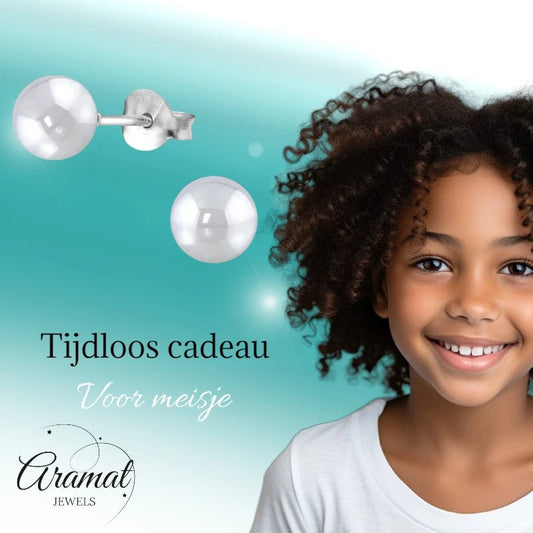 Oorbellen – Zilver Parel Lichtgrijs (6mm) - Aramat Jewels - Oorbellen - cadeautip
