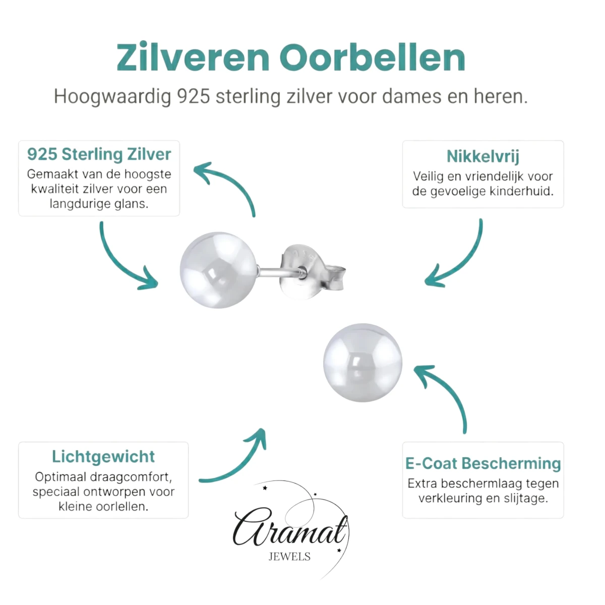 Oorbellen – Zilver Parel Lichtgrijs (6mm) - Aramat Jewels - Oorbellen - cadeautip
