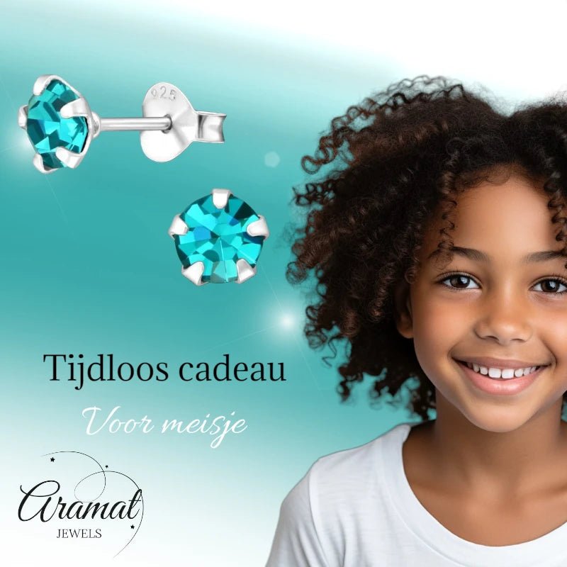 Oorbellen – Zilver Zirkonia Zee Groen (5mm) - Aramat Jewels - Oorbellen - cadeautip