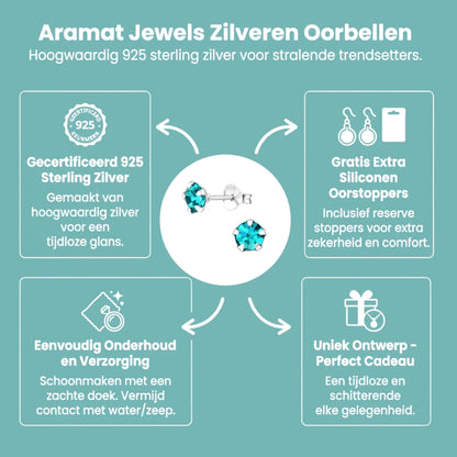 Oorbellen – Zilver Zirkonia Zee Groen (5mm) - Aramat Jewels - Oorbellen - cadeautip