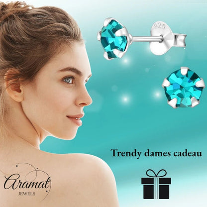 Oorbellen – Zilver Zirkonia Zee Groen (5mm) - Aramat Jewels - Oorbellen - cadeautip