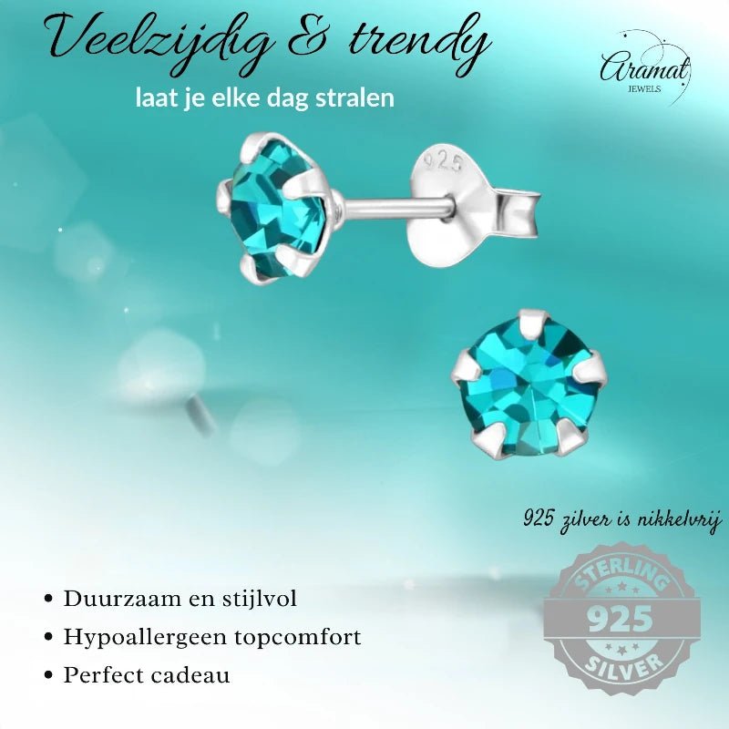 Oorbellen – Zilver Zirkonia Zee Groen (5mm) - Aramat Jewels - Oorbellen - cadeautip