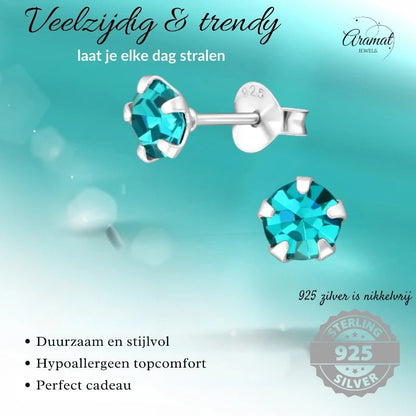 Oorbellen – Zilver Zirkonia Zee Groen (5mm) - Aramat Jewels - Oorbellen - cadeautip