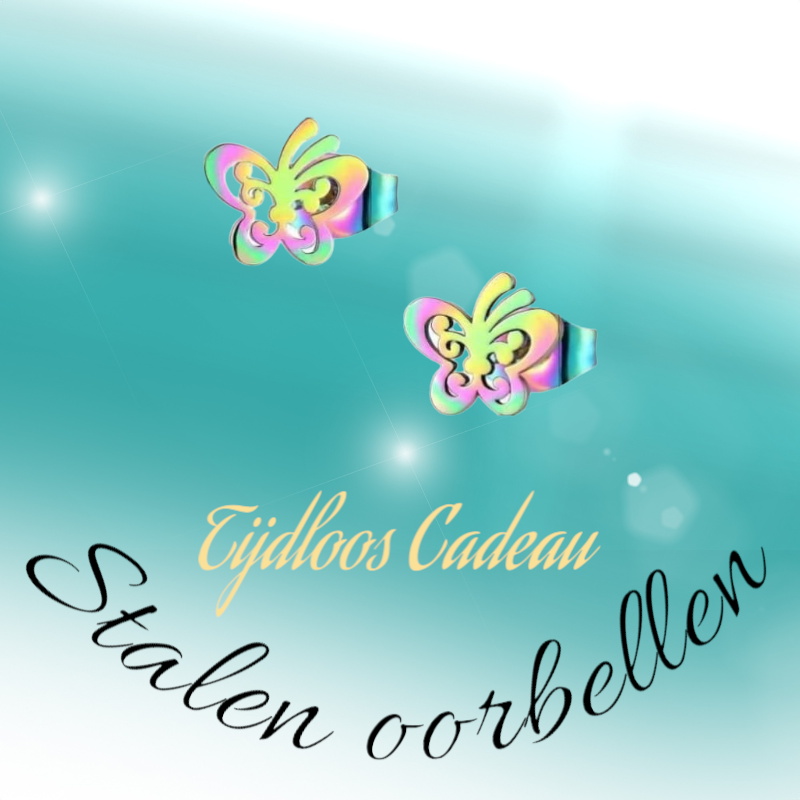 Boucles d'oreilles papillon à clous en acier multicolore – 8 x 9 mm ouvertes