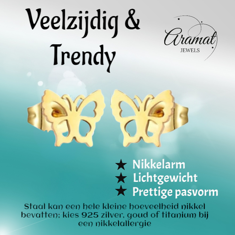 Boucles d'oreilles papillon couleur or 9 mm