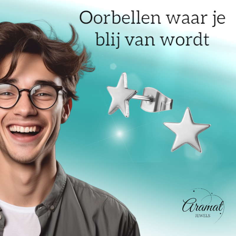 Boucles d'oreilles puces en forme d'étoile, en acier inoxydable argenté – 8 mm scintillantes