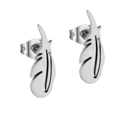 Boucles d'oreilles en acier, motif plumes, couleur argent – ​​9 x 3 mm