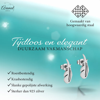 Boucles d'oreilles en acier, motif plumes, couleur argent – ​​9 x 3 mm